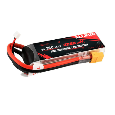 باتری لیتیوم پلیمری 35C با دشارژ بالا 3S 11.1 V باتری LiPo 2200mAh
