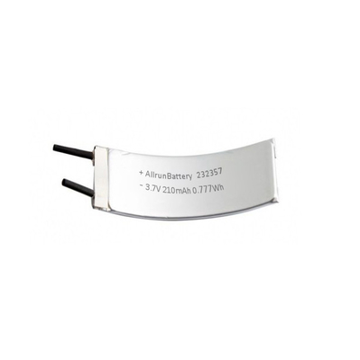 باتری قابل شارژ 1C 3.7 V LiPo با ظرفیت 210 میلی آمپر ساعت باتری لیتیوم پلیمری خمیده