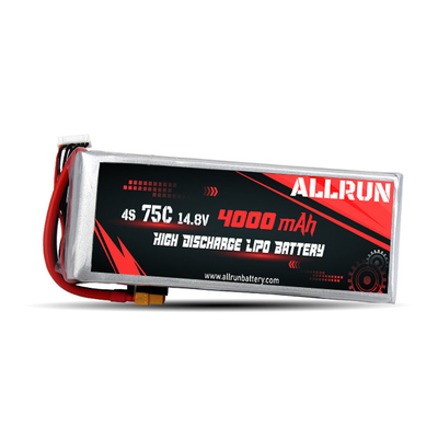 بسته باتری لیپوماتیکی 75C 4000 میلی آمپر ساعتی 4S باتری 14.8 ولتی با نرخ C بالا