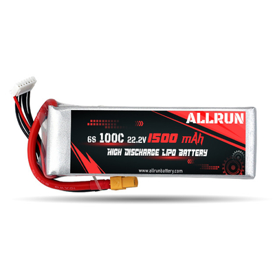 بسته باتری لیپو با دشارژ بالا C 100C 1500mAh 6S 22.2V